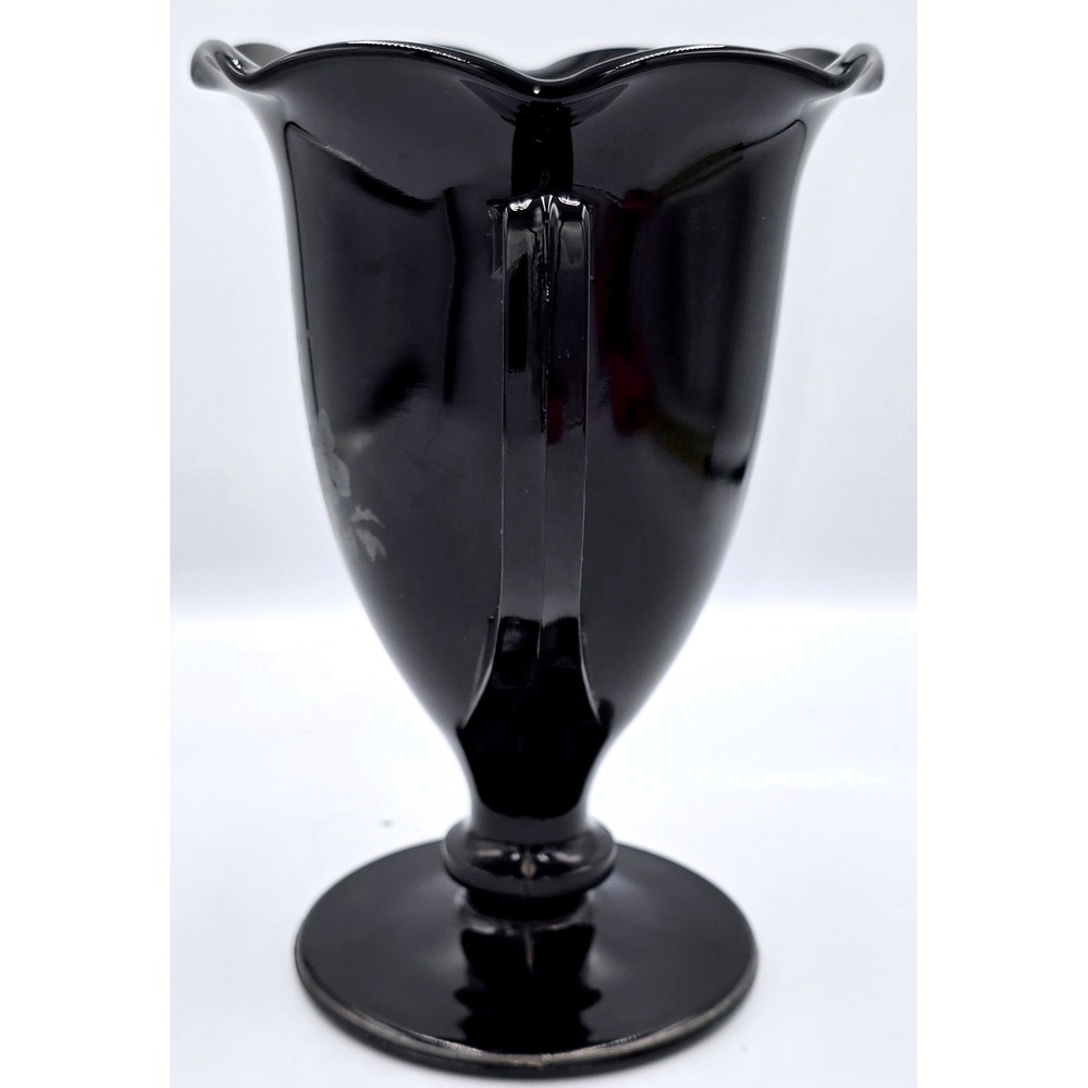 .LE. Smith Black Loving Cup S.S. RARE Floral Design Overlay Ruffled Rim Handles - Picture 6 of 12